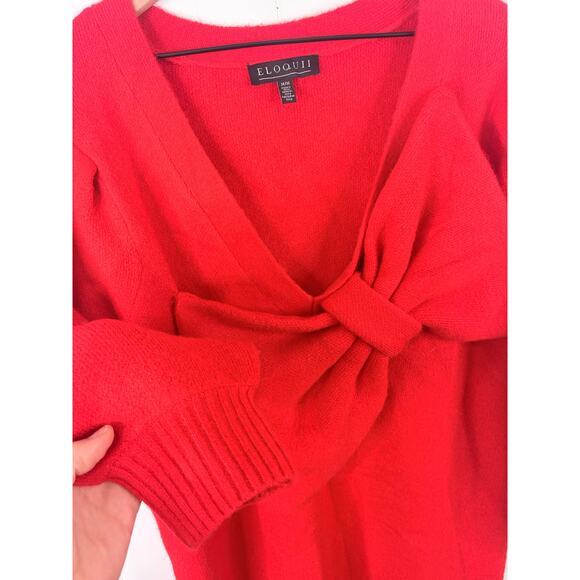 Eloquii Carmine Red Bow Long Sleeve Sweater Dress Plus Size 14 16 Holiday Party - Picture 6 of 9